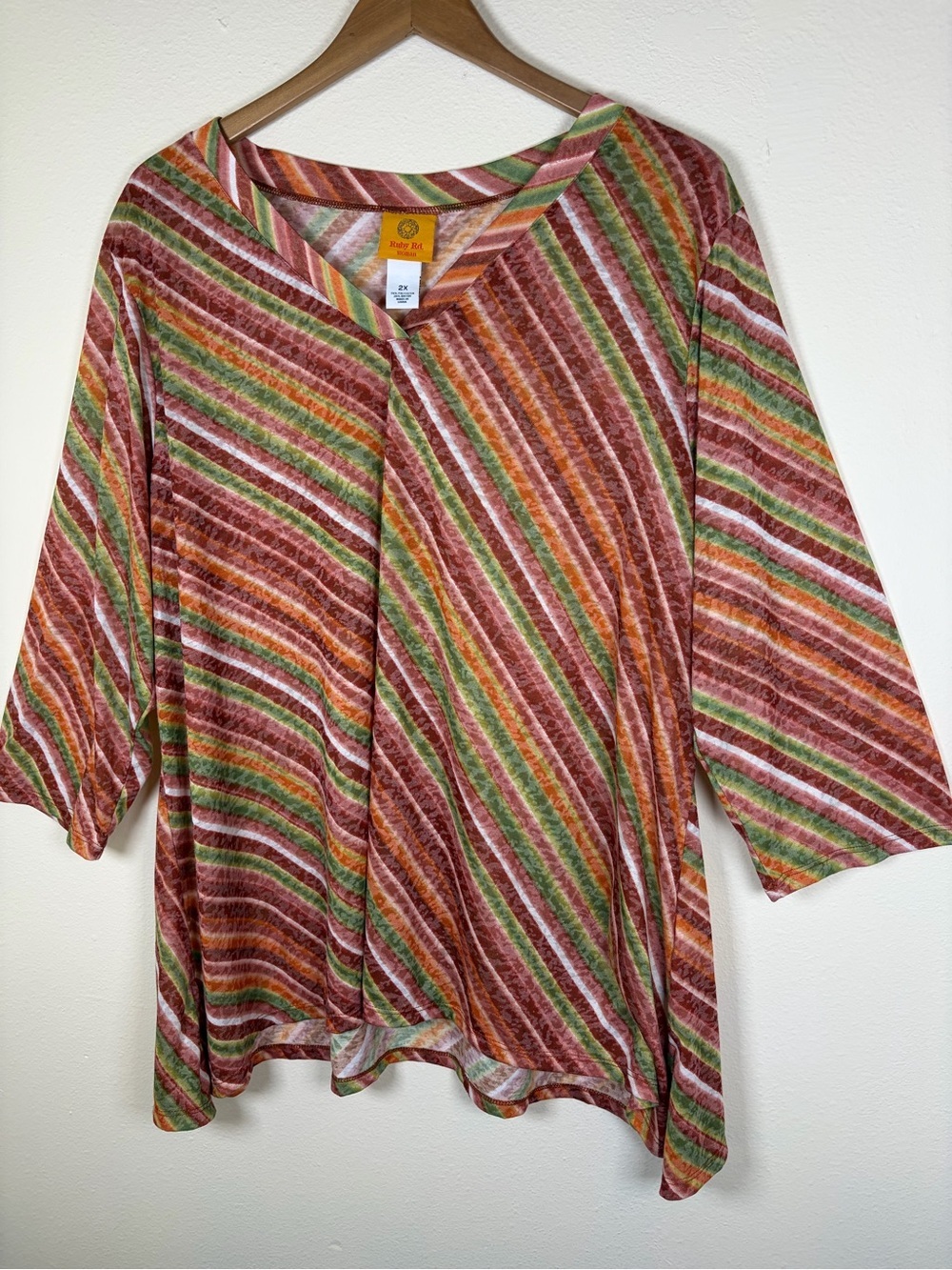 Ruby Rd Woman Striped Tunic Top 2X Boho Fall Lightweight Blouse